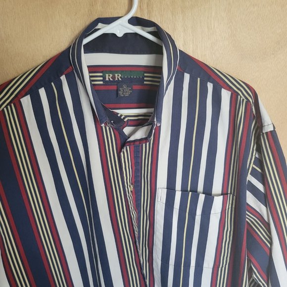 💚R&R Casual L Shirt Striped Navy Red White - Picture 5 of 6